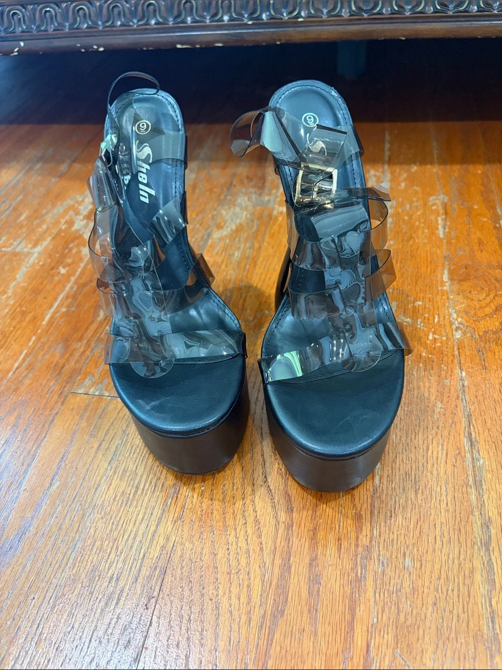 Black Clear-Strap Platform Sandals. Brand new